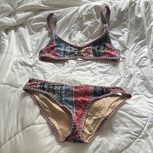 Urban Outfitters Patchwork Bikini Set - Red and Blue